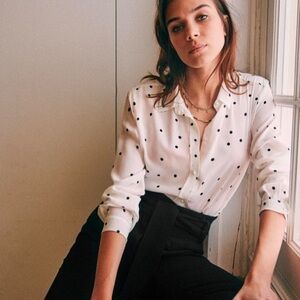 ✨SEZANE✨Ann Silk Polka Dot Blouse in Ecru